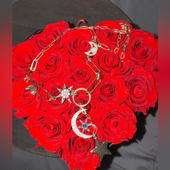 Celestial Charm Statement Necklace – Gold Tone Moon & Stars - Picture 3 of 8